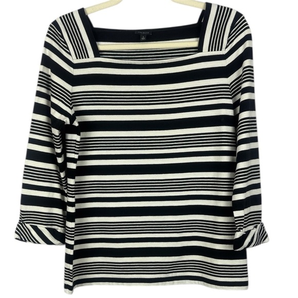 Talbots Tops - Talbots Cotton Classic Black White Striped Square Neckline 3/4 Sleeve Small Top